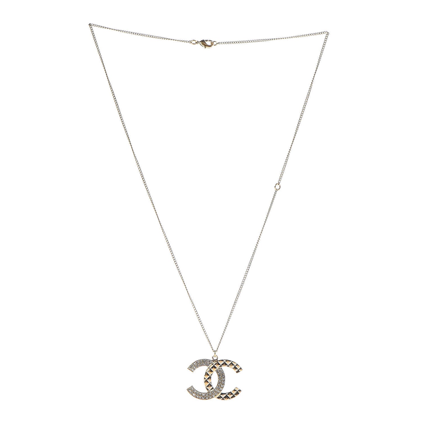 Baguette Crystal Quilted CC Pendant Necklace Gold