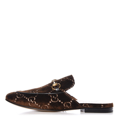 Gucci Velvet GG Monogram Mens Princetown Slippers 8 Brown 1 of 9