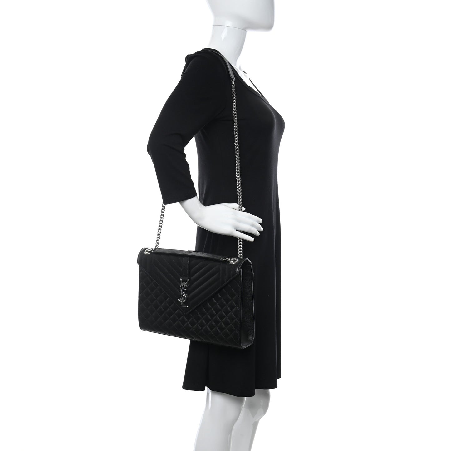 Grain De Poudre Textured Mixed Matelasse Large Triquilt Monogram Monochrome Satchel Black