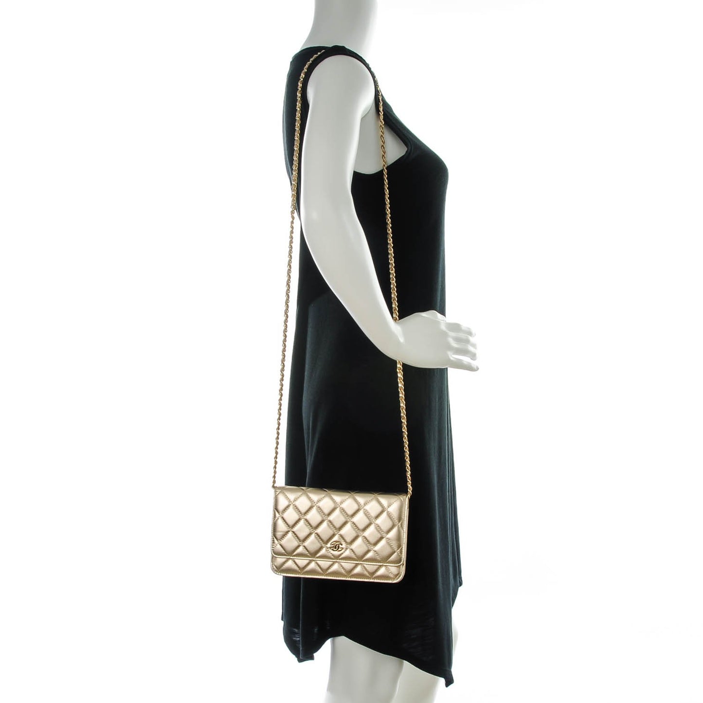Metallic Lambskin Wallet On Chain WOC Gold