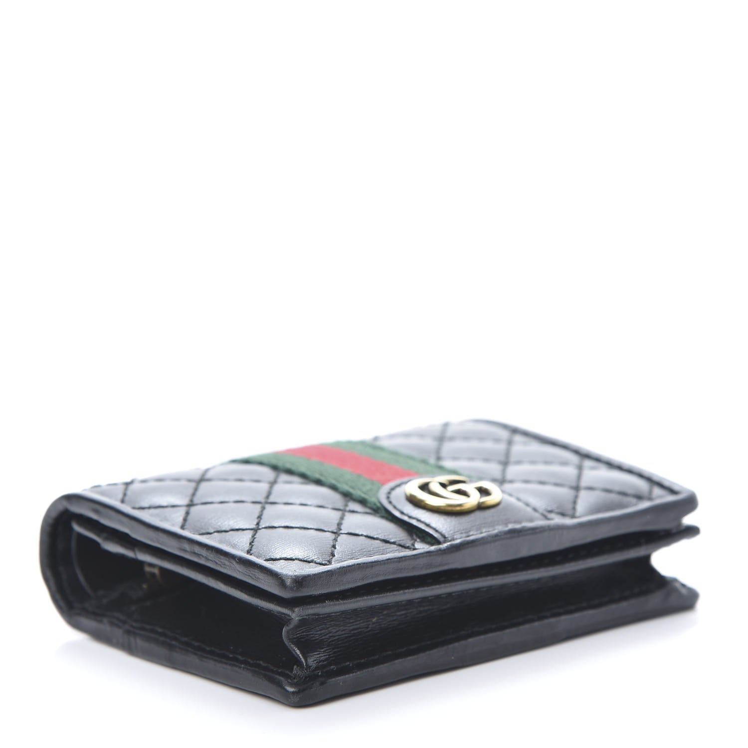 Gucci Calfskin Web Trapuntata GG Marmont Card Case Wallet Black 4 of 9