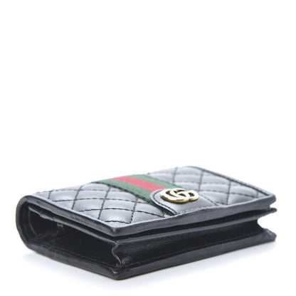 Gucci Calfskin Web Trapuntata GG Marmont Card Case Wallet Black 4 of 9