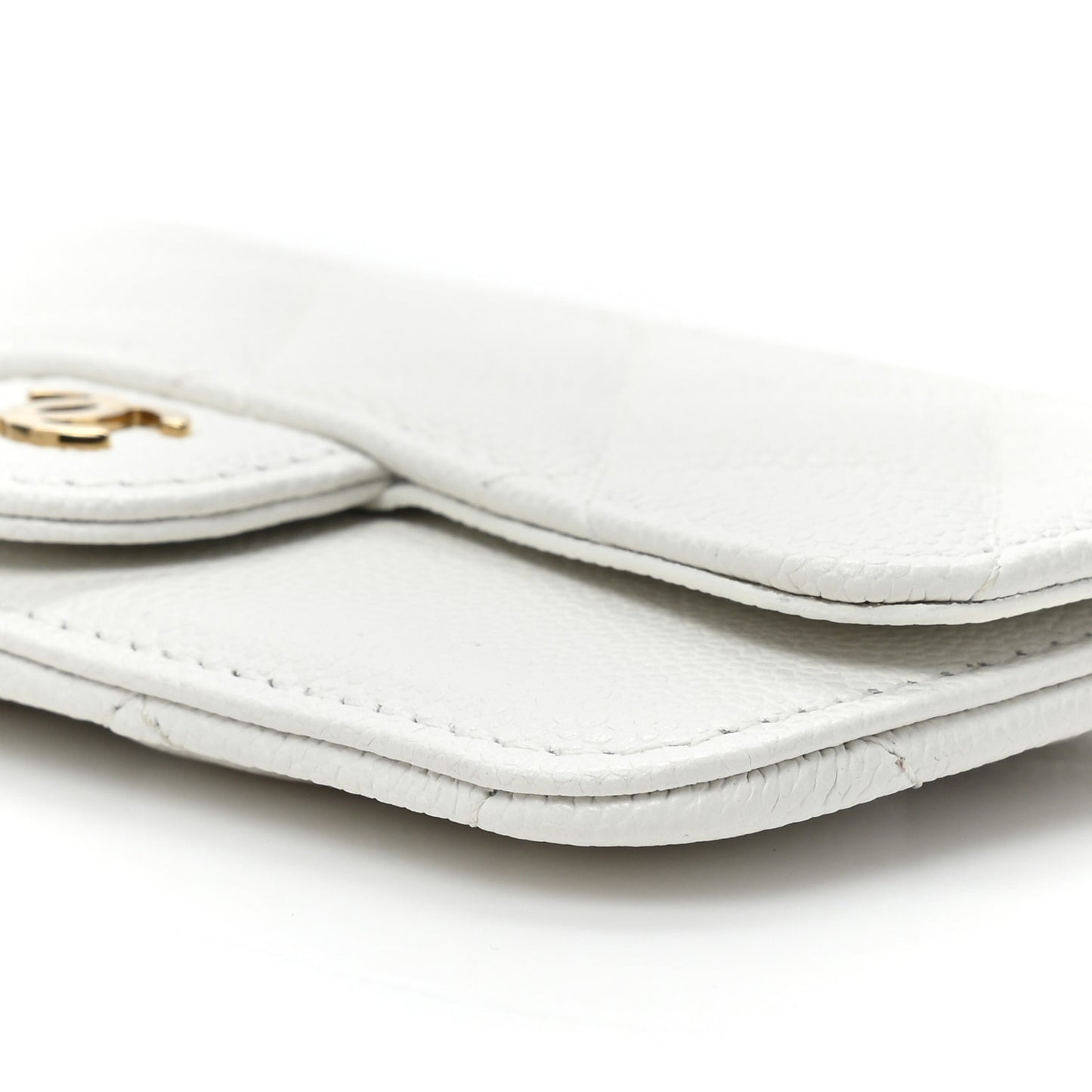 Caviar Quilted Flap Zip Card Holder White