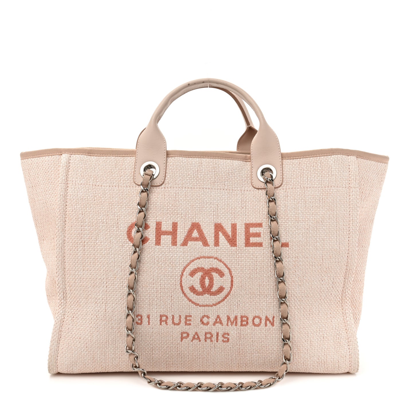 Woven Straw Raffia Medium Deauville Tote Rose Pink