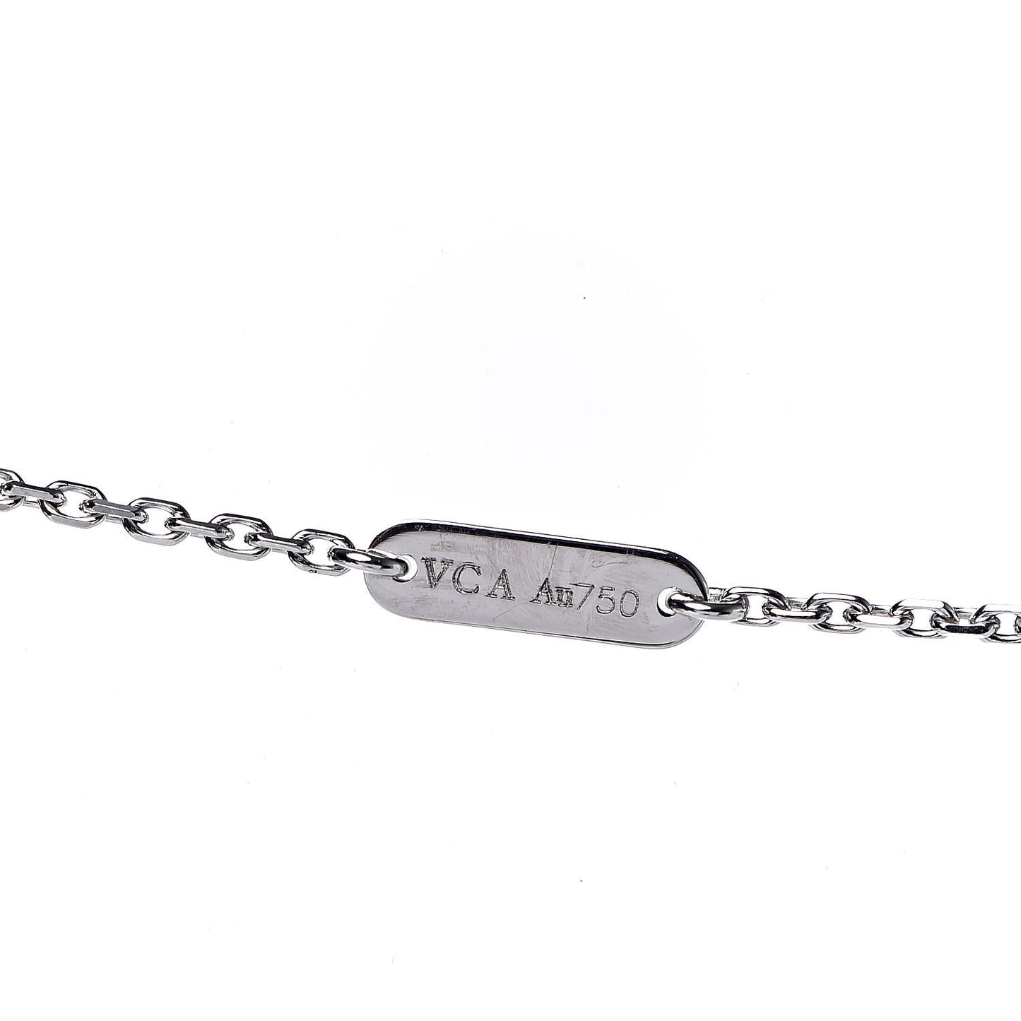 18K White Gold Mother of Pearl Vintage Alhambra Pendant Necklace
