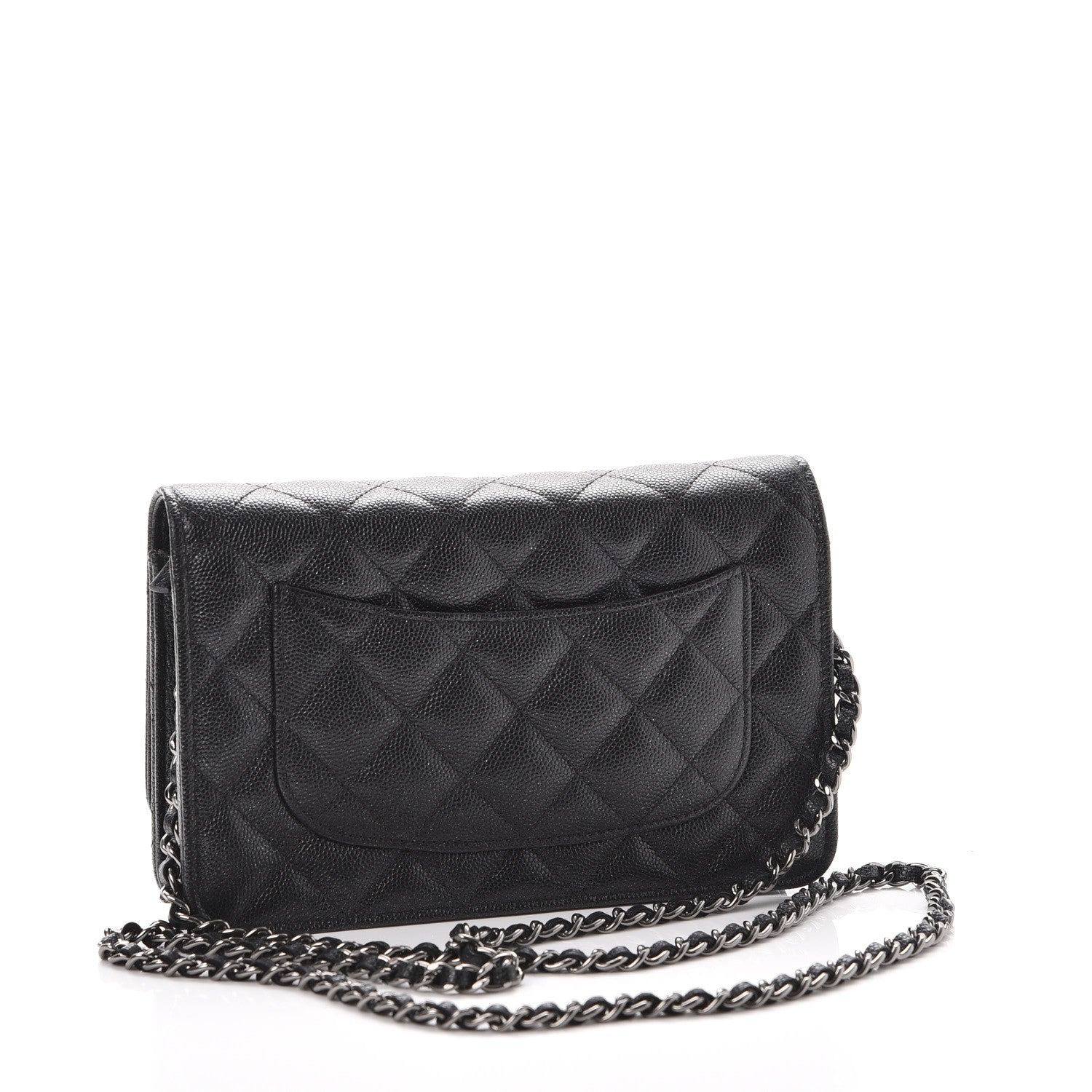 Chanel Metallic Caviar Quilted Wallet On Chain WOC Black 3 of 9