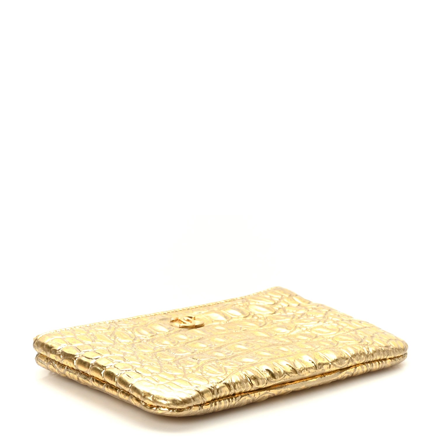 Chanel Metallic Calfskin Crocodile Embossed Cocodile Small Cosmetic Case Gold 4 of 7