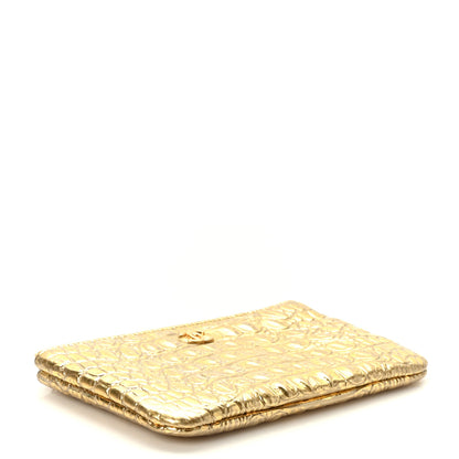 Chanel Metallic Calfskin Crocodile Embossed Cocodile Small Cosmetic Case Gold 4 of 7