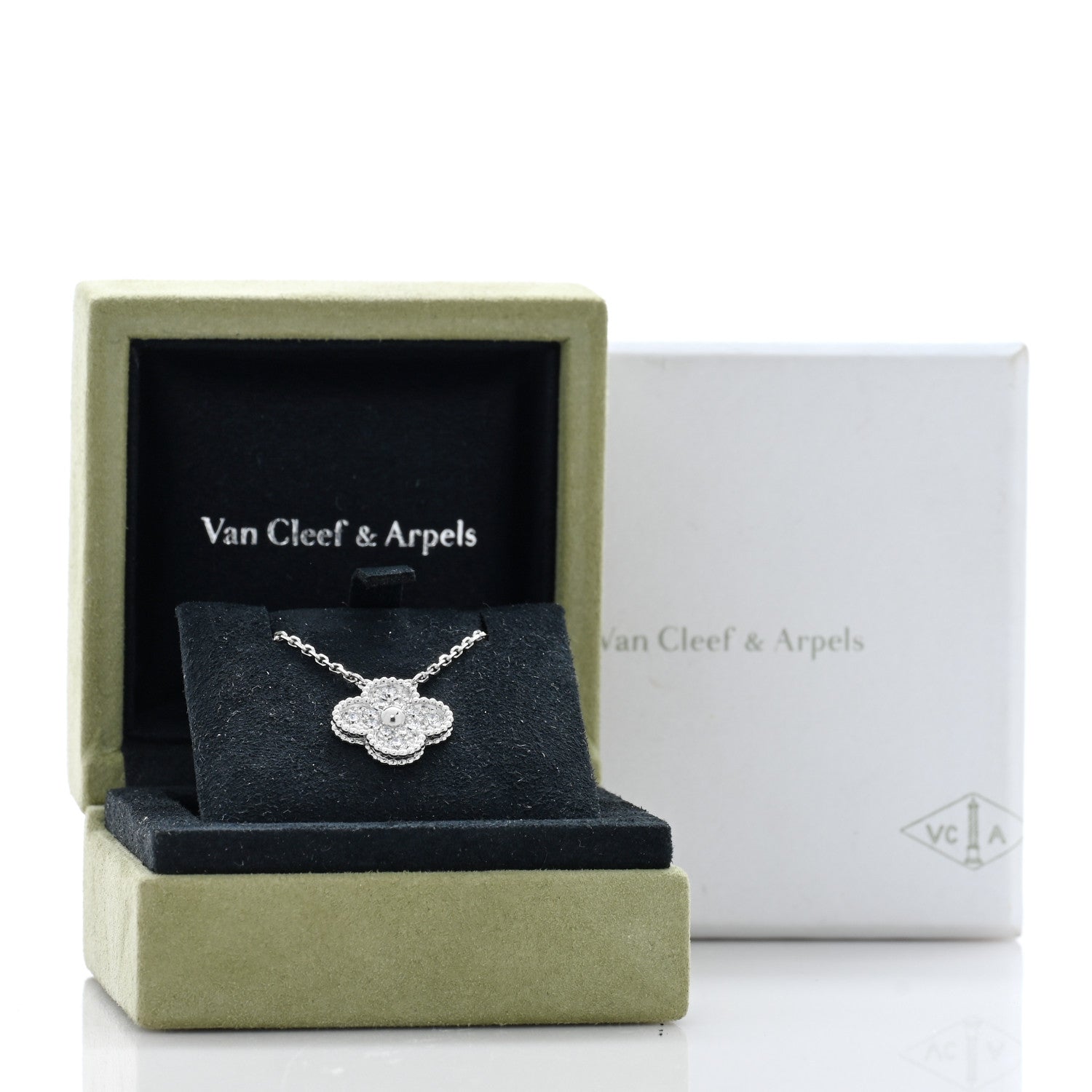 Van Cleef & Arpels 18K White Gold Diamond Vintage Alhambra Pendant Necklace 5 of 5