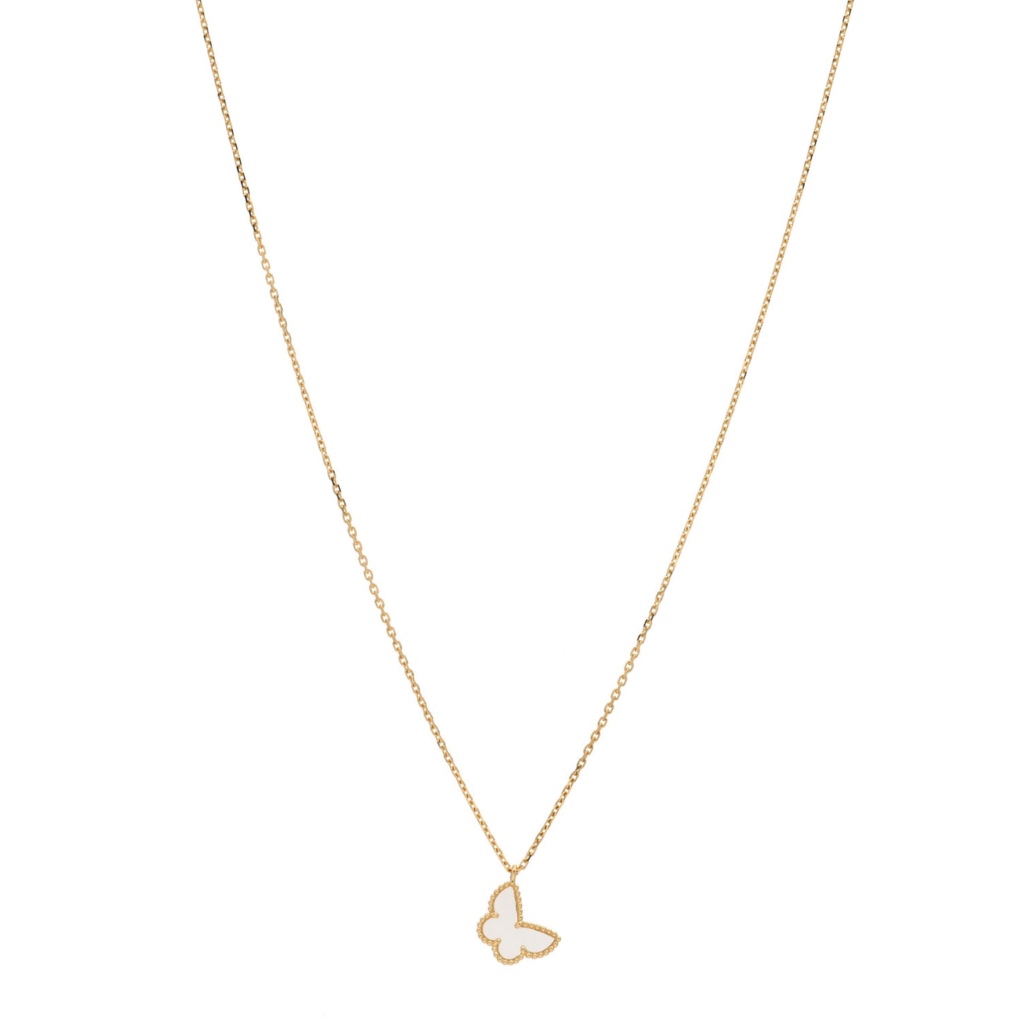 18K Yellow Gold Mother of Pearl Sweet Alhambra Butterfly Pendant Necklace