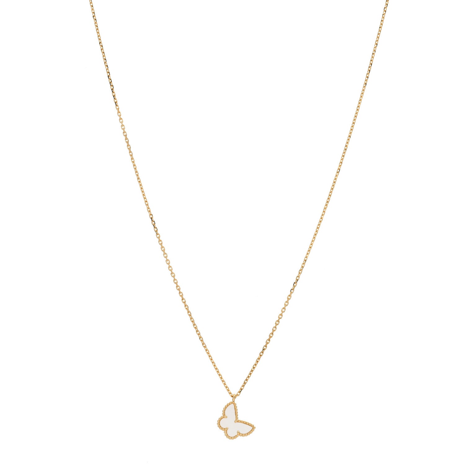 Van Cleef & Arpels 18K Yellow Gold Mother of Pearl Sweet Alhambra Butterfly Pendant Necklace 1 of 3
