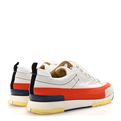 Hermes Technical Canvas Suede Goatskin Calfskin Mens Rapid Sneakers 42 White Orange 5 of 8
