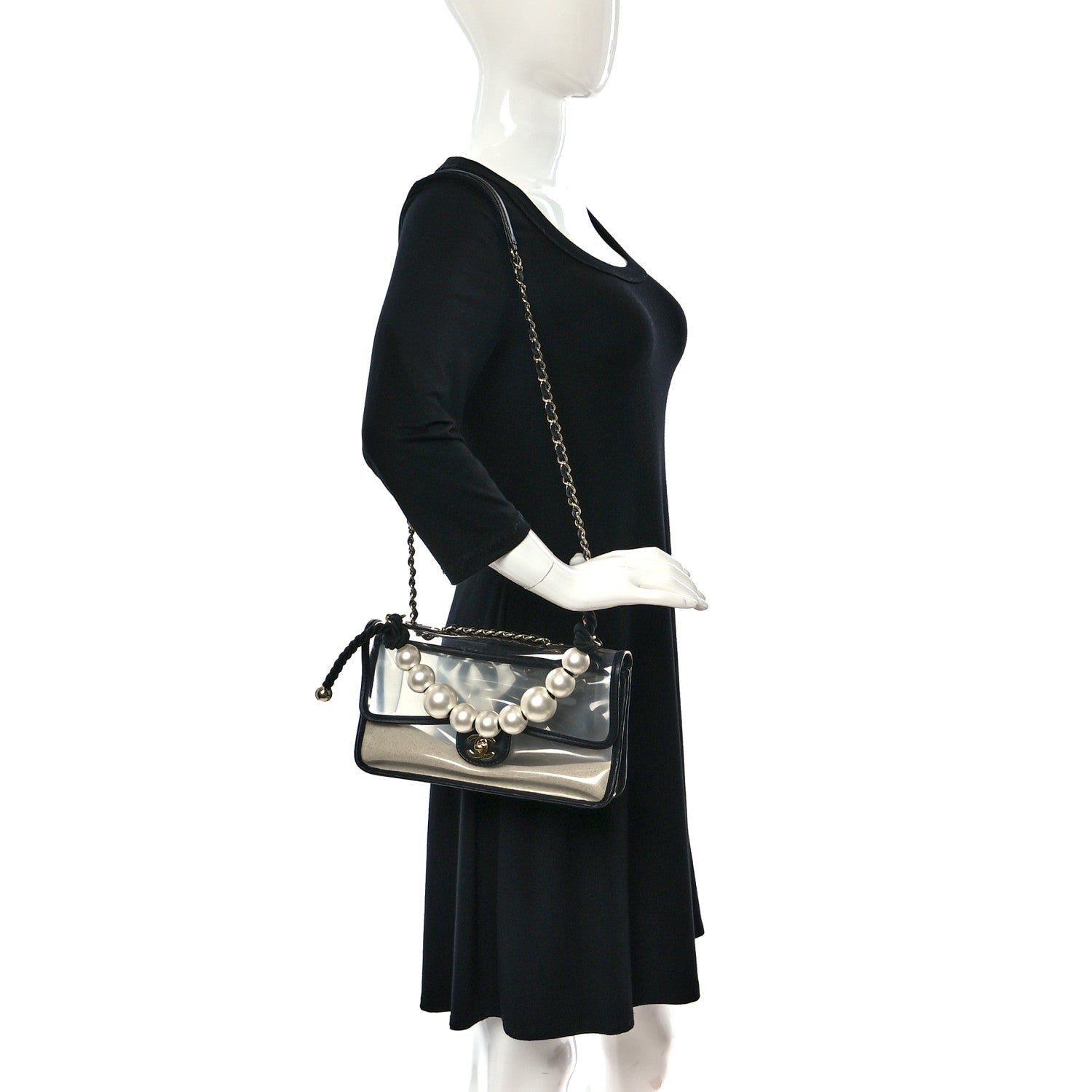Chanel Lambskin PVC Sand By The Sea Flap With Pearl Strap Black 2 of 11