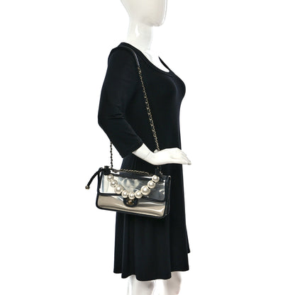 Chanel Lambskin PVC Sand By The Sea Flap With Pearl Strap Black 2 of 11
