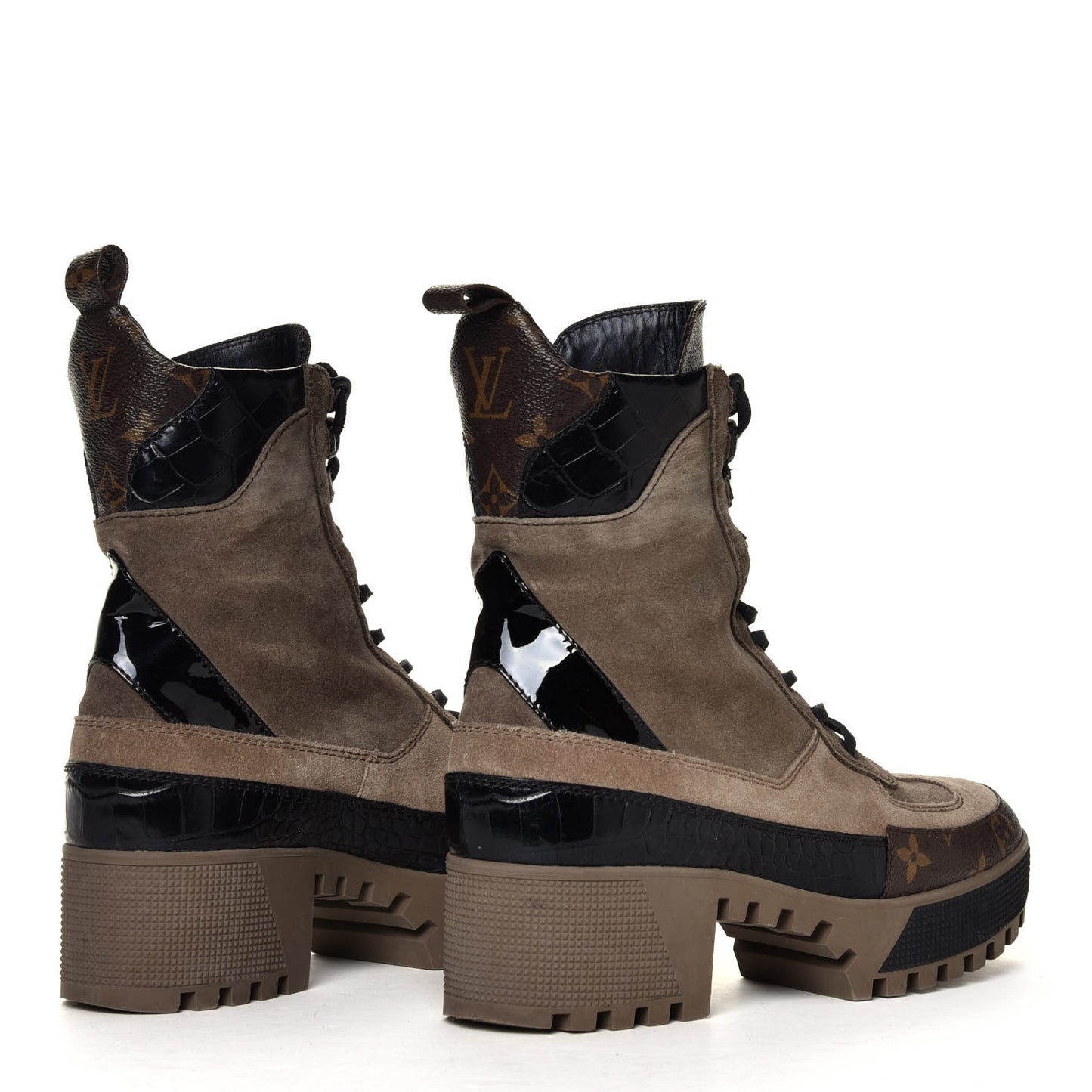 Suede Calfskin Monogram Laureate Platform Desert Boots 37.5 Taupe