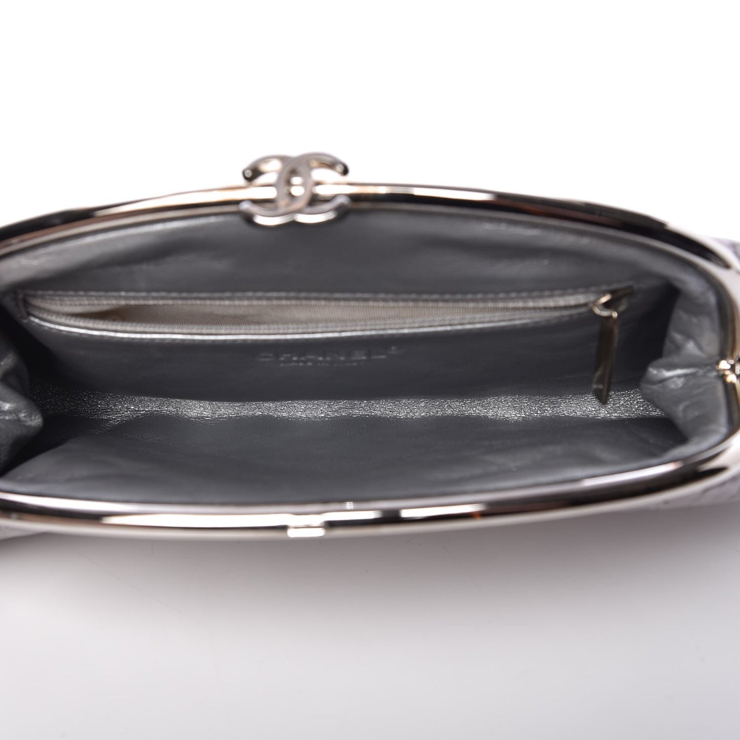 Metallic Aged Calfskin Quilted Timeless Clutch Silver