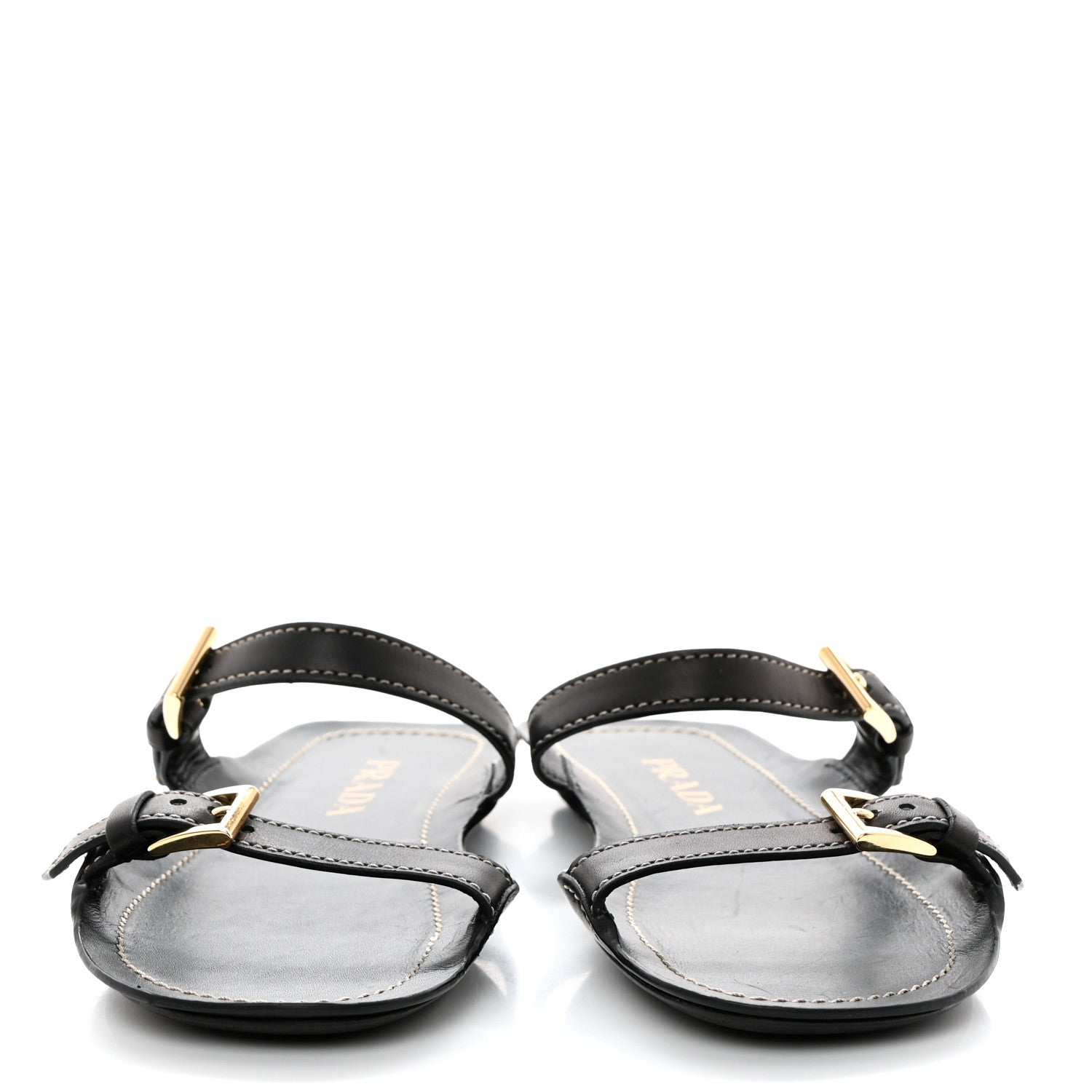 Prada Calfskin Sandali Two Strap Flat Sandals 38 Black 2 of 7