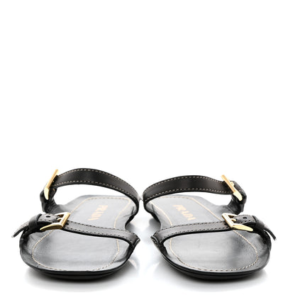 Prada Calfskin Sandali Two Strap Flat Sandals 38 Black 2 of 7