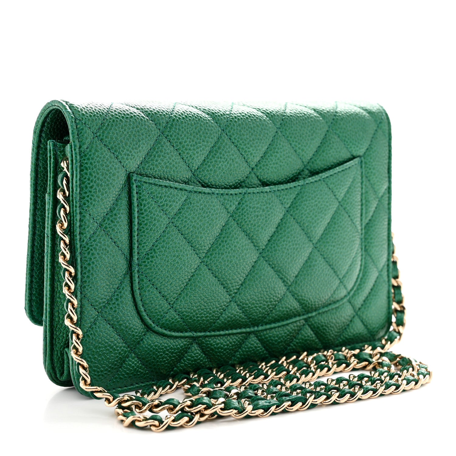 Chanel Metallic Caviar Quilted Wallet On Chain WOC Green 3 of 11
