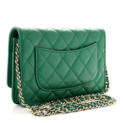 Chanel Metallic Caviar Quilted Wallet On Chain WOC Green 3 of 11