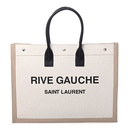 Saint Laurent Linen Calfskin Rive Gauche Tote Optic White 1 of 4