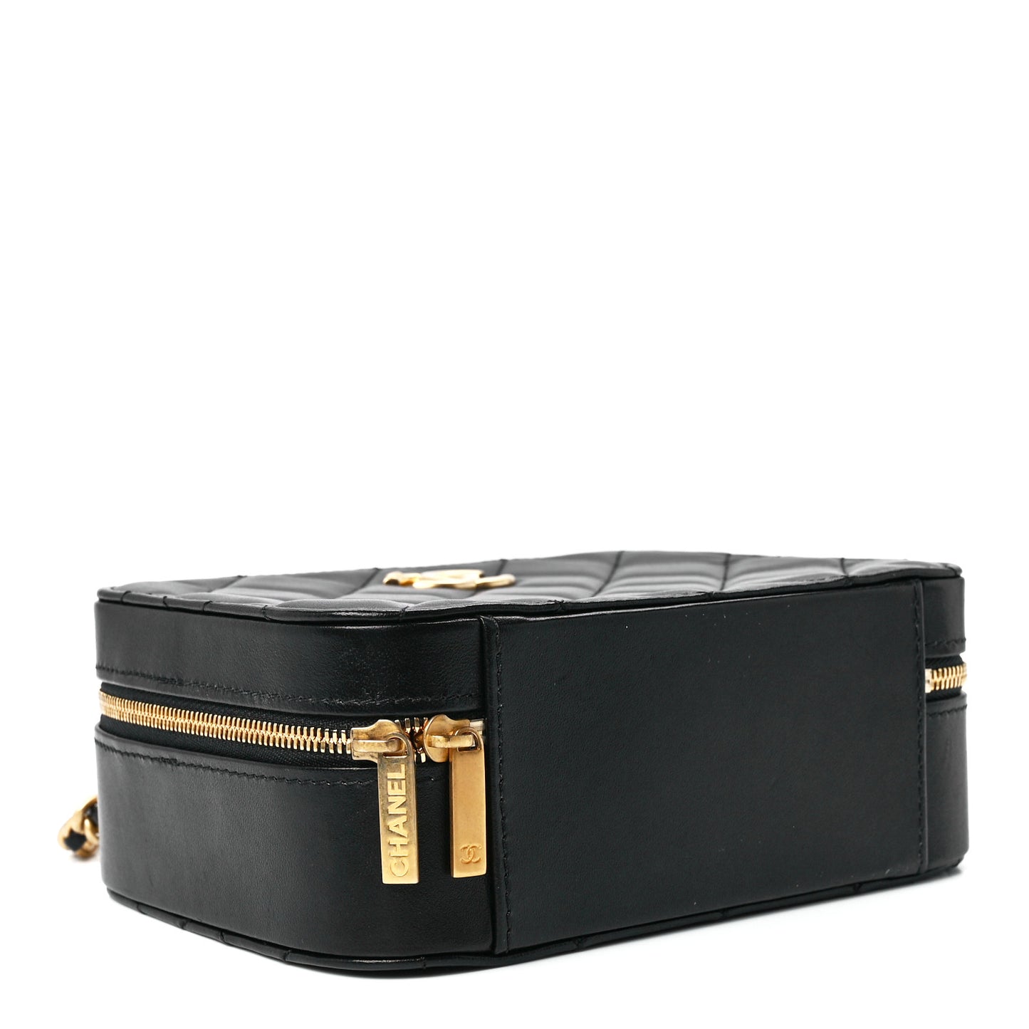 Lambskin Quilted Top Handle Small Vanity Case Black