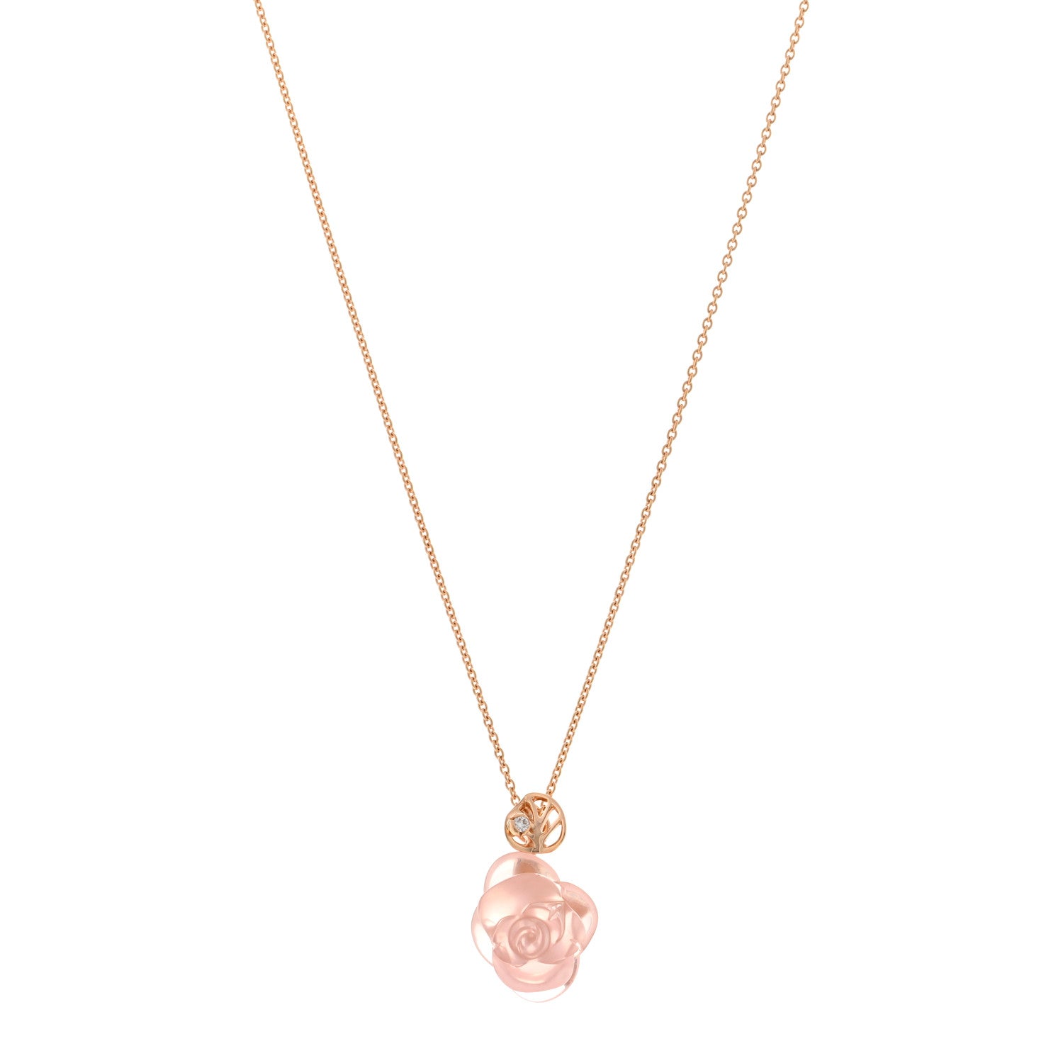 Christian Dior 18K Rose Gold Diamond Rose Quartz Pre Catelan Pendant Necklace 1 of 6