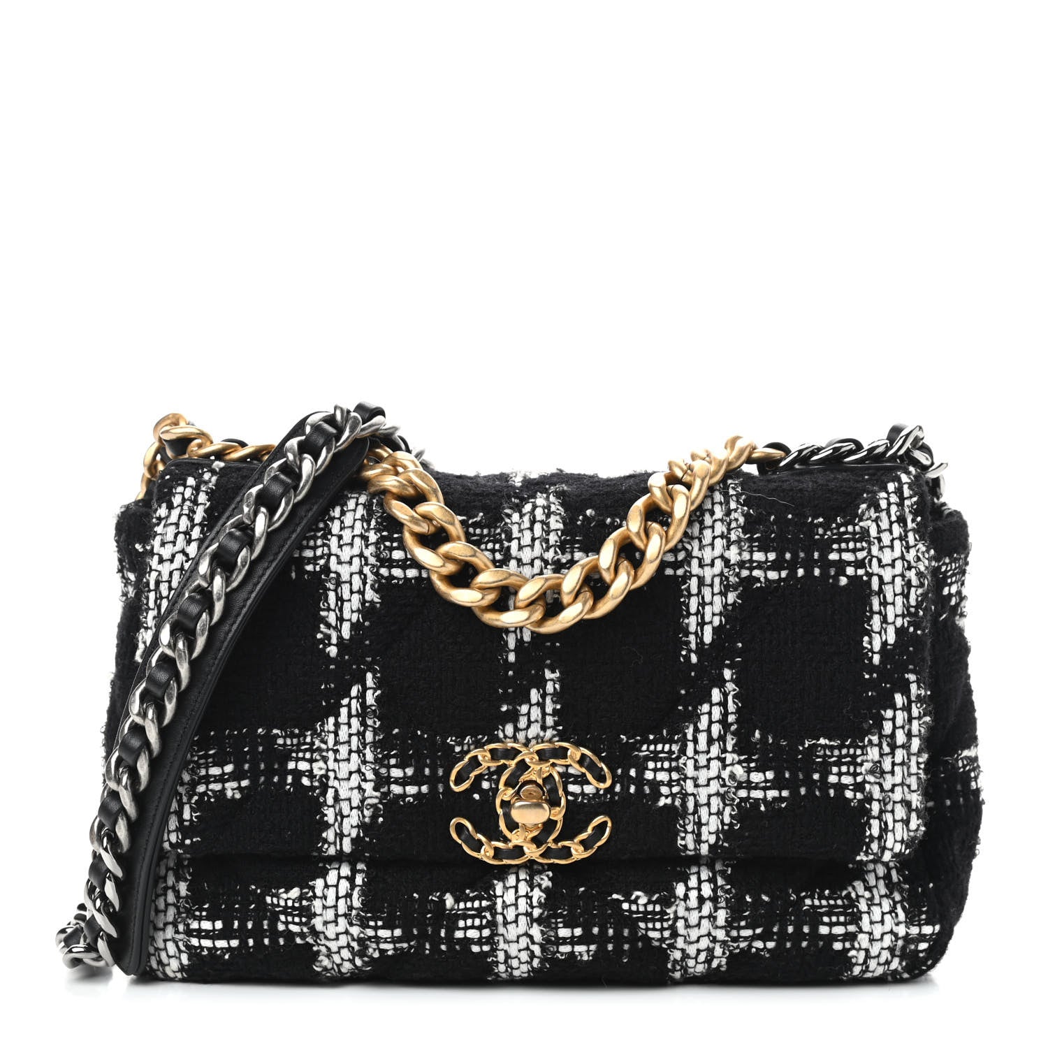 Chanel Tweed Quilted Medium Chanel 19 Flap Black White 1 of 8