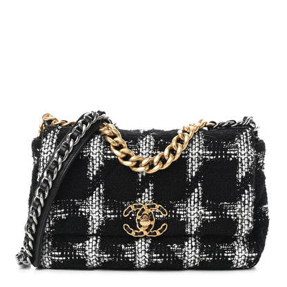 Chanel Tweed Quilted Medium Chanel 19 Flap Black White 1 of 8