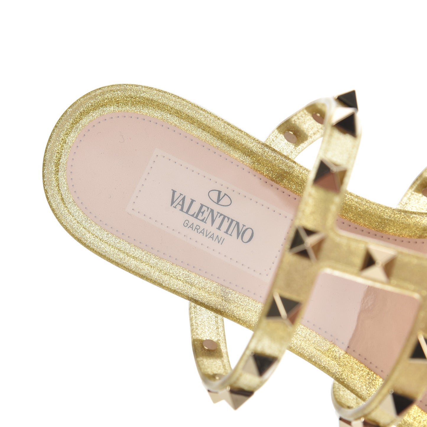 PVC Jelly Glitter Rockstud Caged Flat Thong Sandals 35 Oro