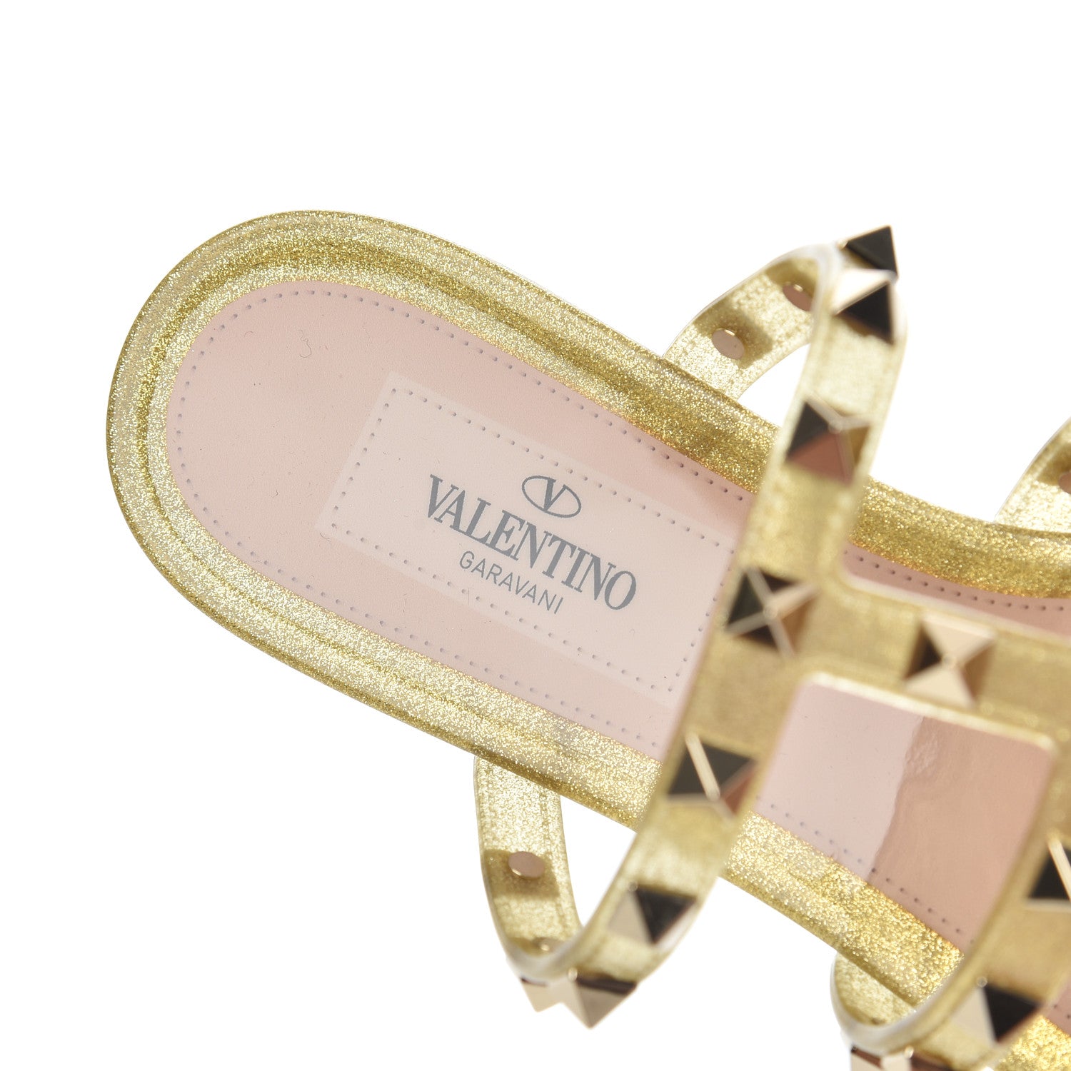 Valentino Garavani PVC Jelly Glitter Rockstud Caged Flat Thong Sandals 35 Oro 6 of 8