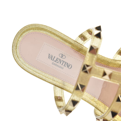 Valentino Garavani PVC Jelly Glitter Rockstud Caged Flat Thong Sandals 35 Oro 6 of 8