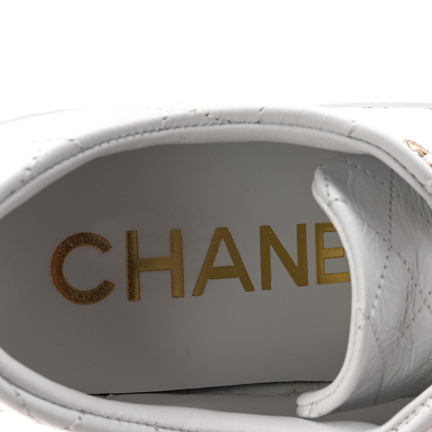 Chanel Crumpled Lambskin Patent Cap Toe CC Stitched Sneakers 37.5 White Black 8 of 10