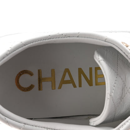 Chanel Crumpled Lambskin Patent Cap Toe CC Stitched Sneakers 37.5 White Black 8 of 10