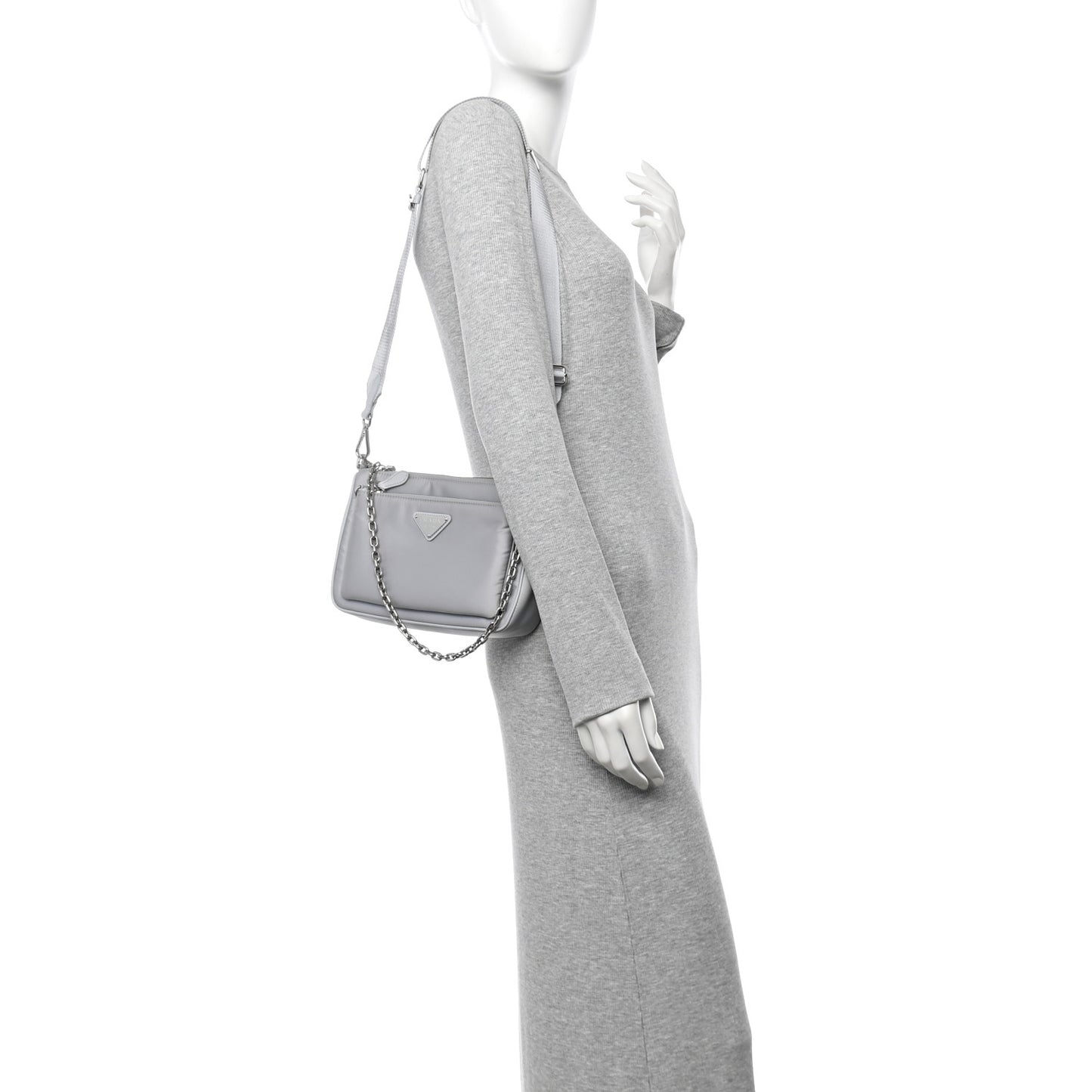 Re-Nylon Saffiano Double Pouch Shoulder Bag Fiordaliso