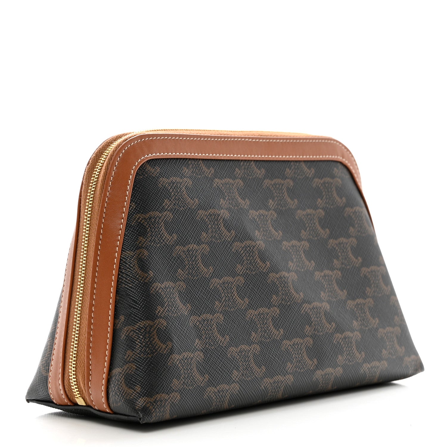 Celine Triomphe Canvas Calfskin Medium Cosmetic Pouch Tan 2 of 5