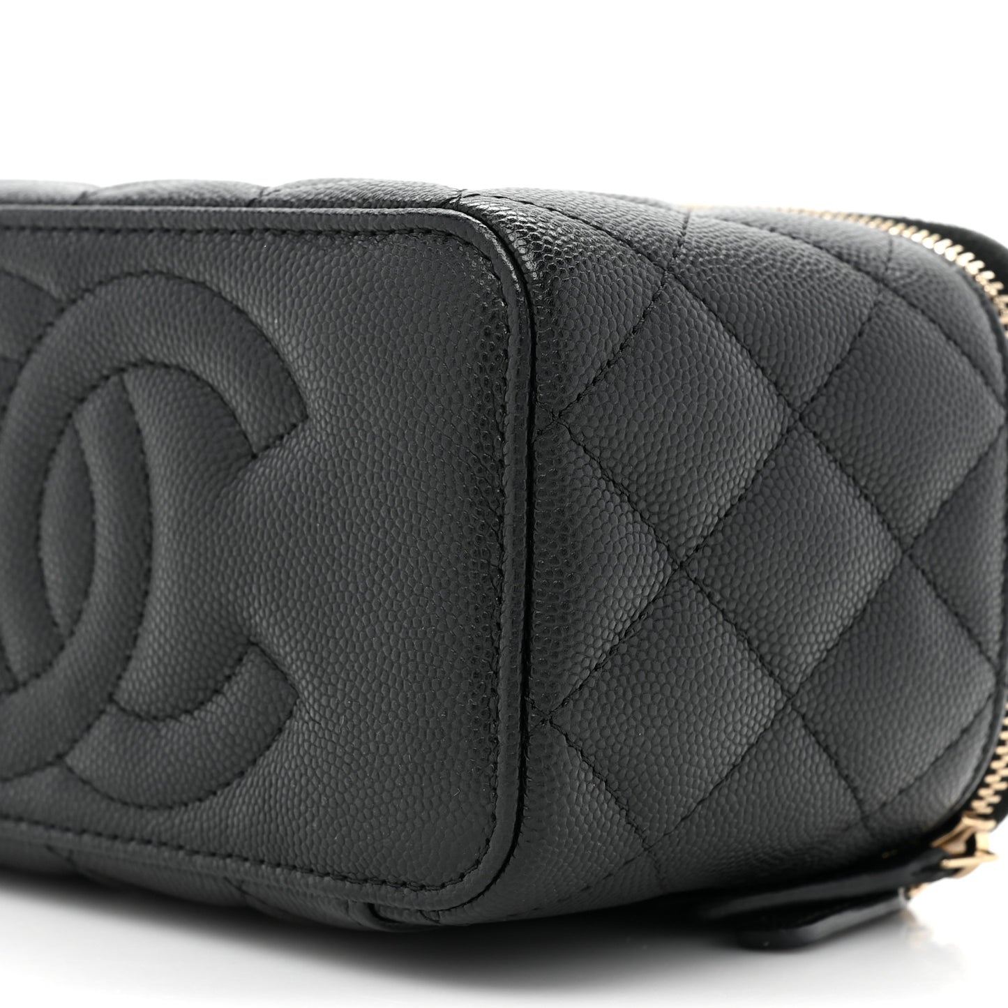 Caviar Quilted Small Vanity Case With Chain Black
