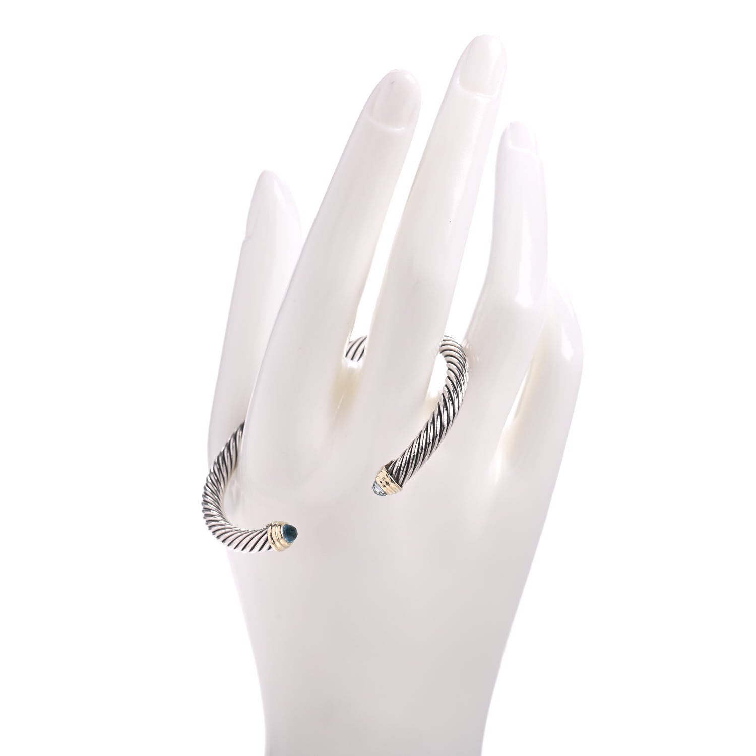 David Yurman Sterling Silver 14K Yellow Gold Blue Topaz 5mm Cable Classics Petite Color Bracelet 2 of 4