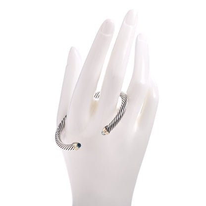 David Yurman Sterling Silver 14K Yellow Gold Blue Topaz 5mm Cable Classics Petite Color Bracelet 2 of 4