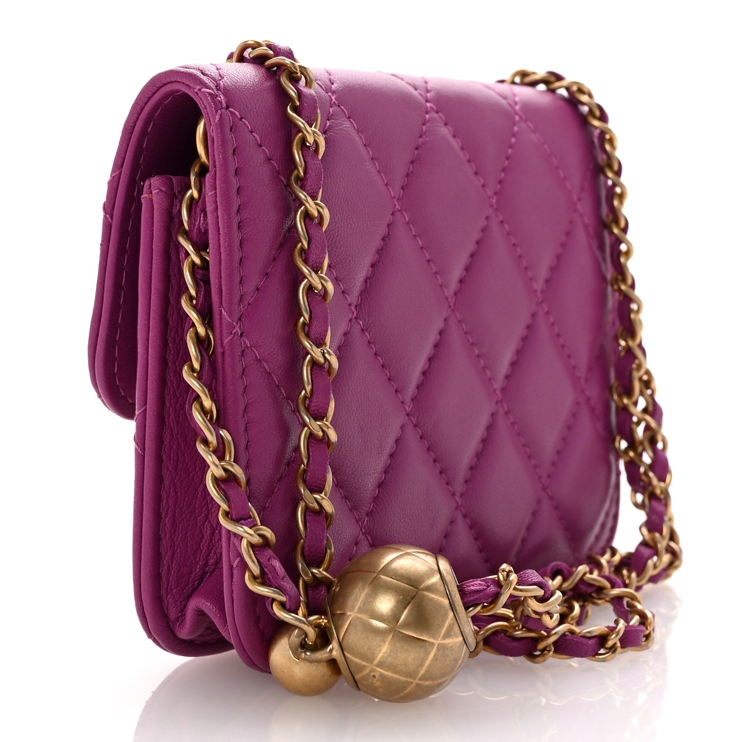 Lambskin Quilted Pearl Crush Clutch With Chain Purple
