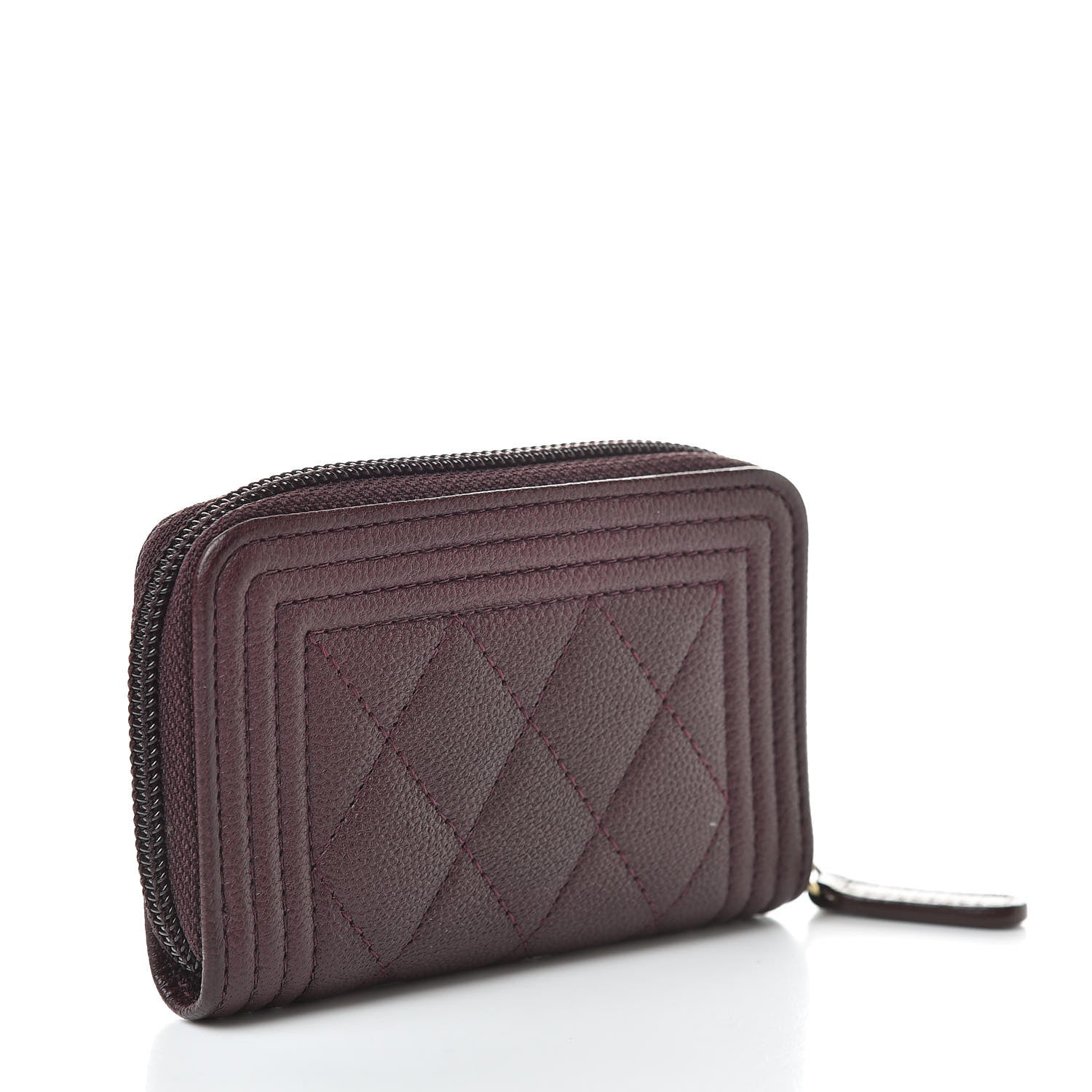 Chanel Caviar Quilted Boy Zip Around Coin Purse Wallet Dark Purple 3 of 8