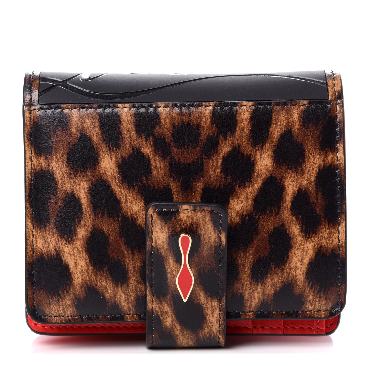 Christian Louboutin Patent Spiked Mini Paloma Wallet Leopard Black 1 of 10