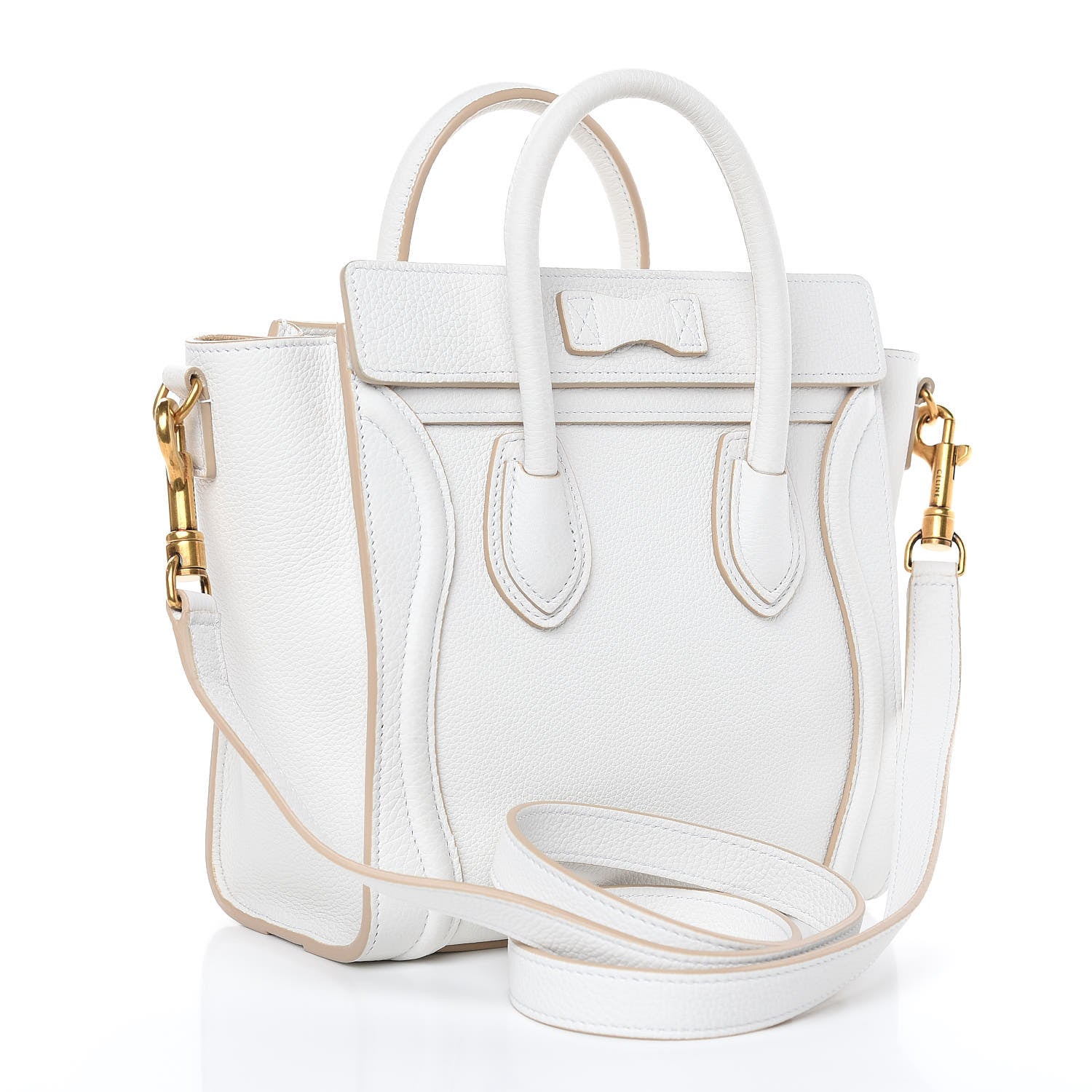 Celine Drummed Calfskin Nano Luggage Optic White 3 of 12