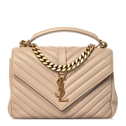 Saint Laurent Sheepskin Matelasse Chevron Monogram Medium College Bag Dark Beige 1 of 14