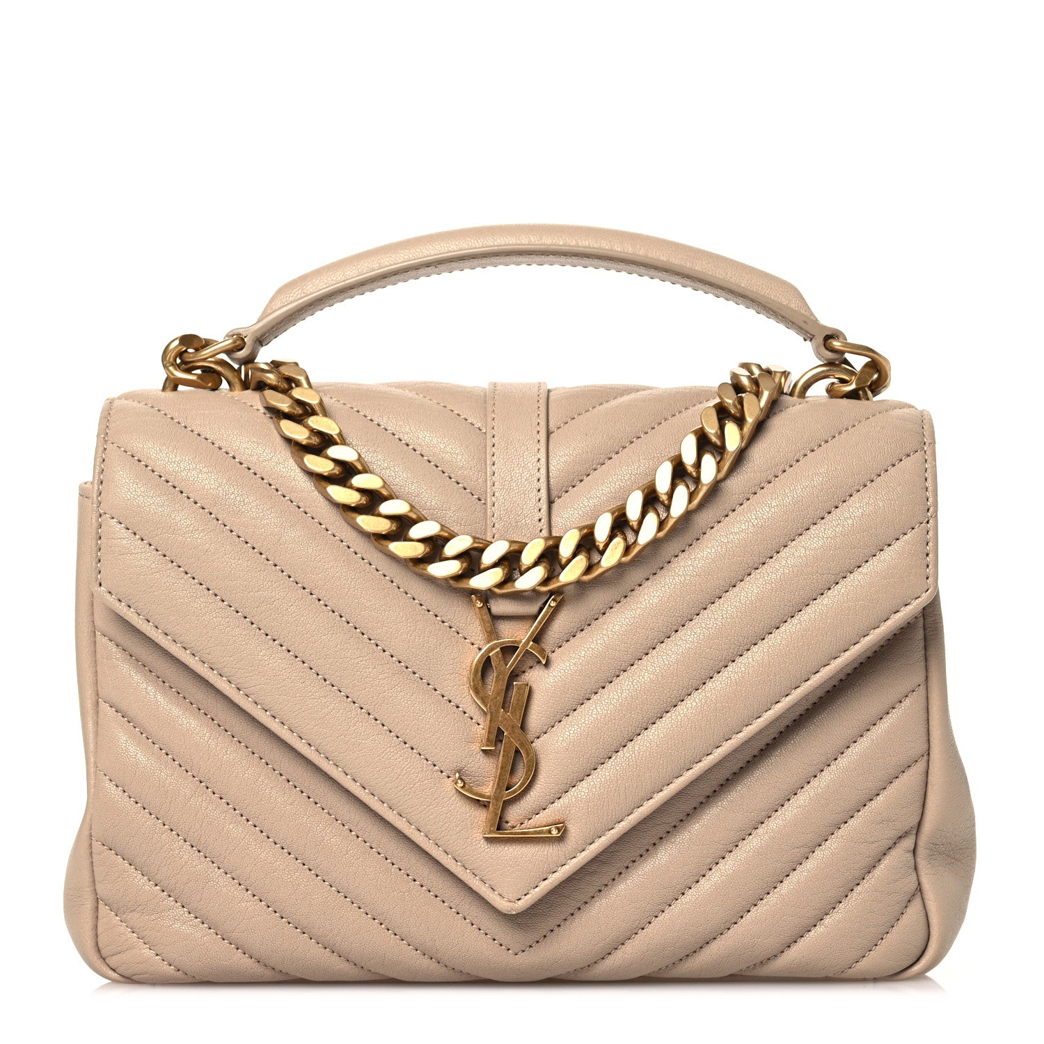 Saint Laurent Sheepskin Matelasse Chevron Monogram Medium College Bag Dark Beige 1 of 14