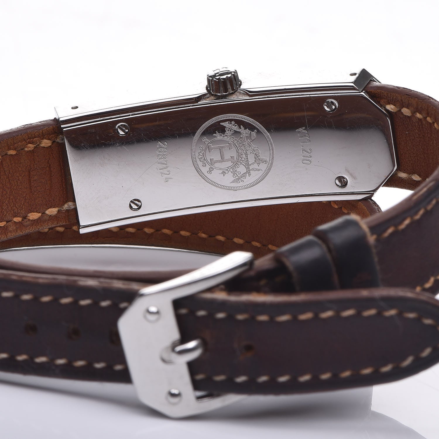 Hermes Stainless Steel Barenia 15mm Kelly II Double Tour Quartz Watch Fauve 6 of 8