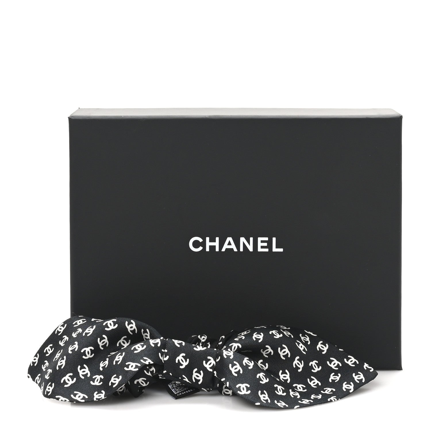 Chanel Silk Twill CC Scarf Hair Tie Black White 4 of 4