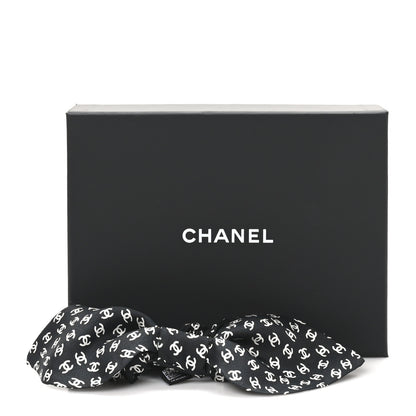 Chanel Silk Twill CC Scarf Hair Tie Black White 4 of 4
