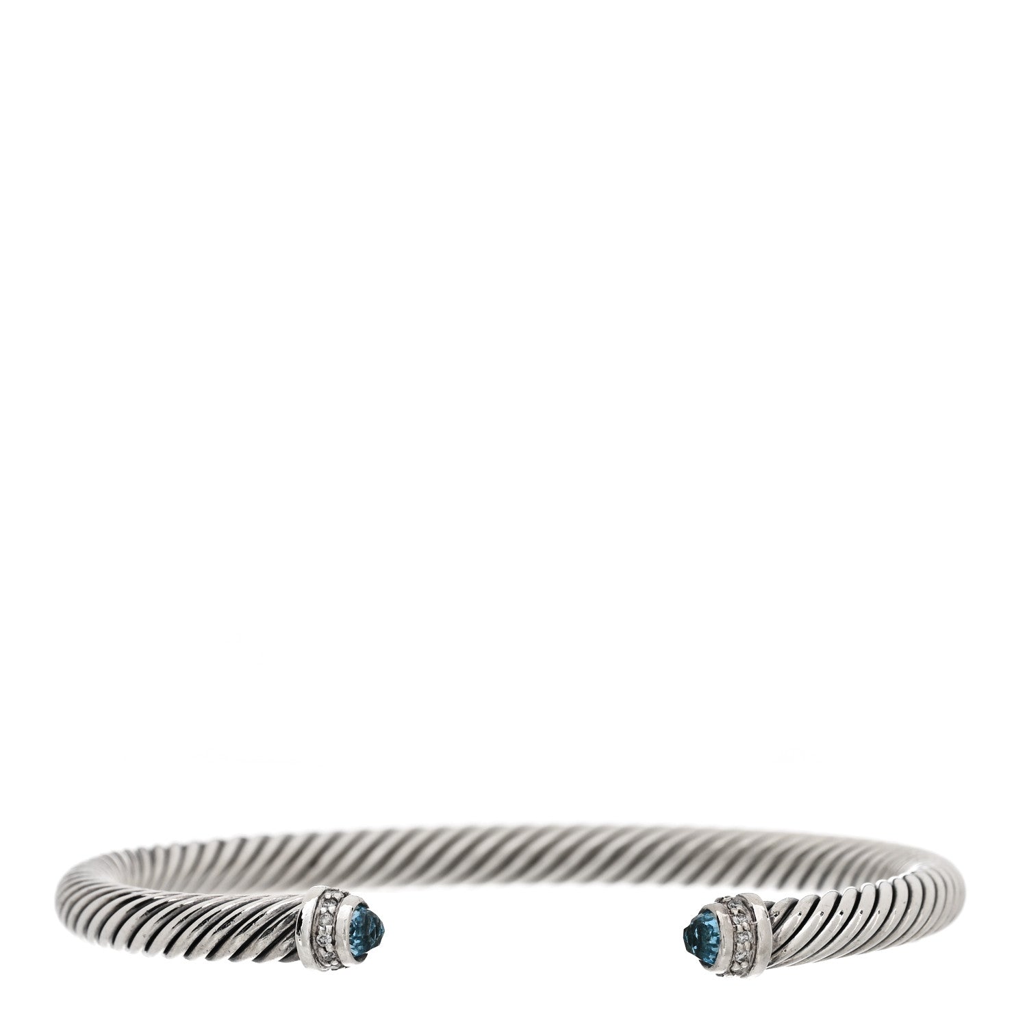 David Yurman Sterling Silver Diamond Blue Topaz 5mm Cable Classics Bracelet 1 of 3