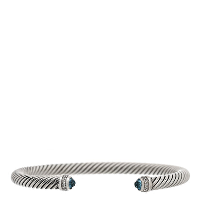 David Yurman Sterling Silver Diamond Blue Topaz 5mm Cable Classics Bracelet 1 of 3